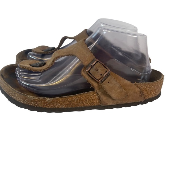 Birkenstock Gizeh Brown Leather Thong Cork Sandals Size 8 Euro 39 - Picture 8 of 14